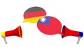 Speech bubbles with flags of Taiwan and Germany. Intercultural dialogue or international talks related 3D rendering Royalty Free Stock Photo