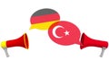Speech bubbles with flags of Turkey and Germany. Intercultural dialogue or international talks related 3D rendering Royalty Free Stock Photo
