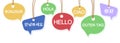 Speech bubbles with greeting words in different foreign languages on white background. Banner design Royalty Free Stock Photo