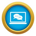 Speech bubbles on laptop screen icon blue vector isolated Royalty Free Stock Photo