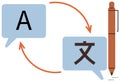 Language Translation Concept with Speech Bubbles, Arrows, and Pen Symbolizing Communication Royalty Free Stock Photo