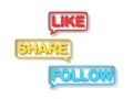 Speech bubbles LIKE, SHARE, FOLLOW concept 3D