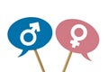 Speech bubbles with male and female symbol - Concept od communication difficulties between men and women