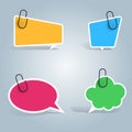 Speech bubbles, pin, clip icon. Dialog box info.