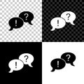 Speech bubbles with Question and Exclamation marks icon isolated on black, white and transparent background. FAQ sign Royalty Free Stock Photo