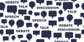 Speech bubbles seamless vector background, endless pattern with dialog signs, talk and discussion theme, social media