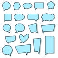 Speech bubbles set; blank different blue color chat box in dark frame on white background