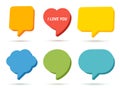Speech Bubbles. Set of 3D vector shapes: square, rectangle, heart, circle, oval, cloud with place for text. Collection of blank