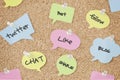 Speech bubbles with social media concepts on pinboard