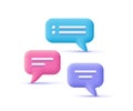 Speech bubbles for text. 3d vector icon. Chat message, social media chatting, notification concept.