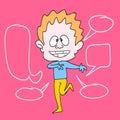 A cartoon character surrounded by Speech Bubbles. Pink background and cute cartoon Royalty Free Stock Photo