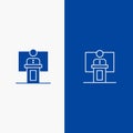 Speech, Business, Conference, Event, Presentation, Room, Speaker Line and Glyph Solid icon Blue banner Line and Glyph Solid icon Royalty Free Stock Photo