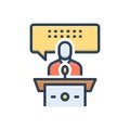 Color illustration icon for Speech, speaker and orator