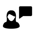 Speech icon vector female person profile avatar with chat bubble symbol for discussion and information in flat color glyph Royalty Free Stock Photo