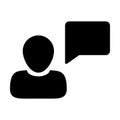 Speech icon vector male person profile avatar with chat bubble symbol for discussion and information in flat color glyph pictogram Royalty Free Stock Photo