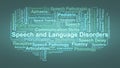 Speech And Language Disorders Word Cloud. Composition Of Terms Related To Communication, Articulation, Therapy, And Development In Royalty Free Stock Photo
