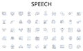 Speech line icons collection. Machinery, Tools, Gear, Apparatus, Device, Instrument, Gadgets vector and linear