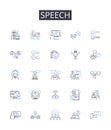 Speech line icons collection. Uncertainty, Membership, Crispness, Fuzzification, Ambiguity, Vagueness, Inference vector
