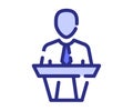 Speech podium speaker single isolated icon with dash or dashed line style