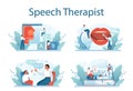 Speech therapist concept set. Didactic correction and treatment idea.