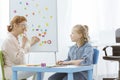 Speech therapist practicing with girl Royalty Free Stock Photo