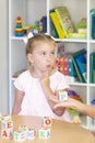 Speech therapist teaches the girl