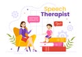 Speech Therapist Vector Illustration with Child Training Basic Language Skills and Articulation Problem in Flat Cartoon Hand Drawn Royalty Free Stock Photo