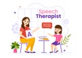 Speech Therapist Vector Illustration with Child Training Basic Language Skills and Articulation Problem in Flat Cartoon Hand Drawn Royalty Free Stock Photo