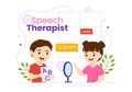 Speech Therapist Vector Illustration with Child Training Basic Language Skills and Articulation Problem in Flat Cartoon Hand Drawn Royalty Free Stock Photo