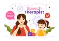 Speech Therapist Vector Illustration with Child Training Basic Language Skills and Articulation Problem in Flat Cartoon Hand Drawn Royalty Free Stock Photo