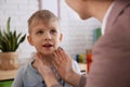 Speech therapist working with boy in office Royalty Free Stock Photo