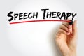 Speech Therapy - training to help people with speech and language problems to speak more clearly, text concept background Royalty Free Stock Photo