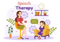 Speech Therapy Vector Illustration with Kids Training Basic Language Skills and Articulation Problem in Education Flat Cartoon