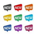 Speech trendy bubble with word New color icon set