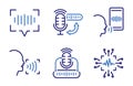 Speech and voice recognition Icon Set. Advanced voice technology. Thin line illustrations. Voice recognition, text-to-speech, and