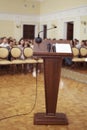 Speeches room with microphone Royalty Free Stock Photo