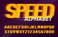 Speed alphabet font. Fast wind effect dynamic letters and numbers.