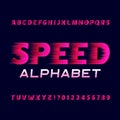 Speed alphabet font. Fast wind effect type letters and numbers.