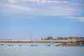 Speed boat arrives in Struisbaai harbor. Royalty Free Stock Photo