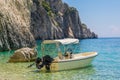 Speed boat on beach Marathonisi Island -Zakynthos Greece