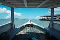 Speed boat bow while heading with beautiful water and blue sky to Samed island, Thailand. Head boat on the sea background high Royalty Free Stock Photo