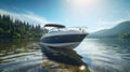 a speed boat on a lake on a sunny day tossing an anchor. Generative AI