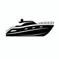 Elegant Black Motor Boat Icon On White Background