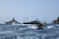 Speed Boat and Luxury Yachts Off the Coast of Capri