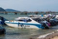 Speed boat near the coast in the Bay