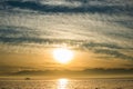 Speed boat in the ocean at sunrise Royalty Free Stock Photo