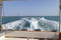 Speed Boat`s Engines with Full Speed Drive in  Al Sinaiyah, yambu, Saudi Arabia Royalty Free Stock Photo