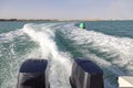 Speed Boat`s Engines with Full Speed Drive in  Al Sinaiyah, yambu, Saudi Arabia Royalty Free Stock Photo