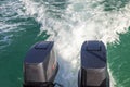 Speed Boat`s Engines with Full Speed Drive in  Al Sinaiyah, yambu, Saudi Arabia Royalty Free Stock Photo