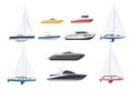 Speed boat, sail-boat and luxury yacht set on white